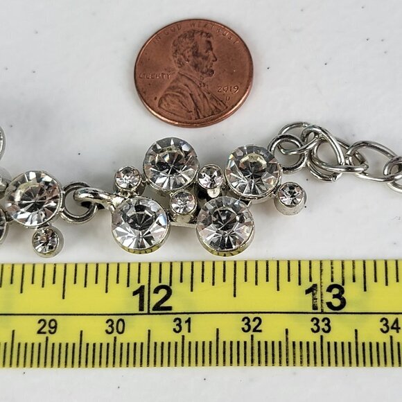 Silver-Tone Clear Crystal Statement Bib Necklace 20.5 in Lobster Clasp - Picture 11 of 11